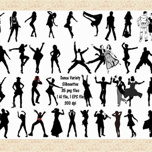 Dance Variety Vector Clip Art, Al EPS (No SvG) & PNG, Retro Dancers, Hip Hop Dancing, Club Dance ClipArt, Men Dancers, Women Dancing, CU 0K