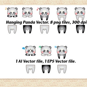 Hanging Panda Vector AI EPS (No SvG) & PNG, Panda Bear Clip Art, Kawaii Clip Art, Panda Logo, Commercial 0K