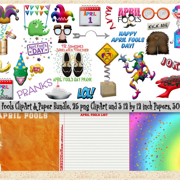 SALE 99 CENTS April Fools Day ClipArt & Digital Papers, Joke ClipArt, Jack in the Box, Pie in the Face, Whoopie Cushion, Commercial OK