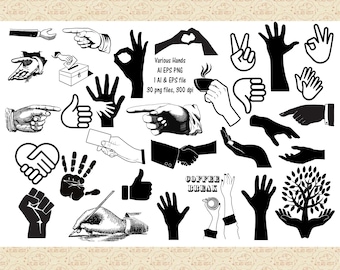 Hand Sign Clipart - Vector Hands Illustration, AI EPS PNG, Commercial Use