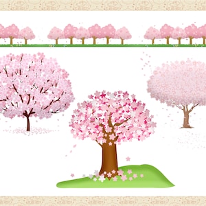 Sakura Japanese Cherry Blossom Tree Clip Art, Springtime Trees, Pink Blossom Trees, Tree Grove ClipArt, Commercial OK image 2