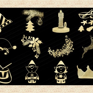 Gold Foil Christmas Doodles Clipart (PNG Files) image 2
