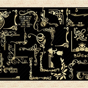 金箔のギャツビー スタイル ヌーボー コーナー クリップアート、金箔のクリップアート、ギャツビー ウェディング、金箔のボーダー、金箔のフレーム、ギャツビー クリップアート