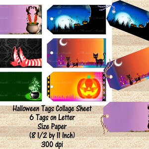 Folha de colagem de etiquetas para presentes de Halloween, confecção de cartões de presente, 6 etiquetas em 1 papel tamanho carta, impressão e corte, festa de Halloween, diários indesejados, comercial OK