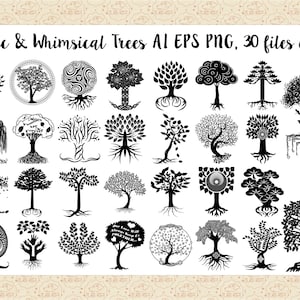 Celtic and Whimsical Trees AI EPS (Vektor)(nicht SVG Dateien) & Png, Baum Logo, Metaphysisch, Yoga, Zen Icons, Baum ClipArt, Unikat OoAK Bäume