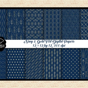 VENDA 99 CENTAVOS, Papéis Digitais Azul Marinho e Folha Dourada, Fundo Azul Escuro/Dourado, Papéis Digitais, Padrões Art Déco/Nouveau Folha Dourada, CU 0K