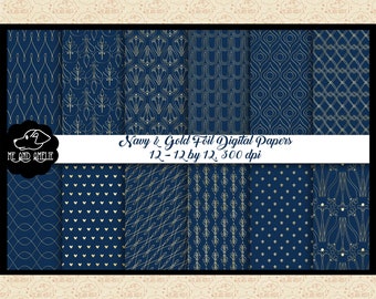 Carte digitali Art Déco con effetto lamina blu navy e oro (30 x 30 cm, 300 dpi) (Download digitale)