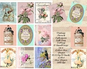 French Ephemera Tag Collage Sheet, Vintage Gift Tags (Digital Download)