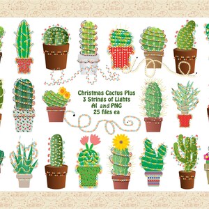 Christmas Cactus AI Vector y PNG (No SVG), Cactus con cuerdas de luz, Cactus navideño, Cadena de luces, Linda Navidad, Cowboy Christmas