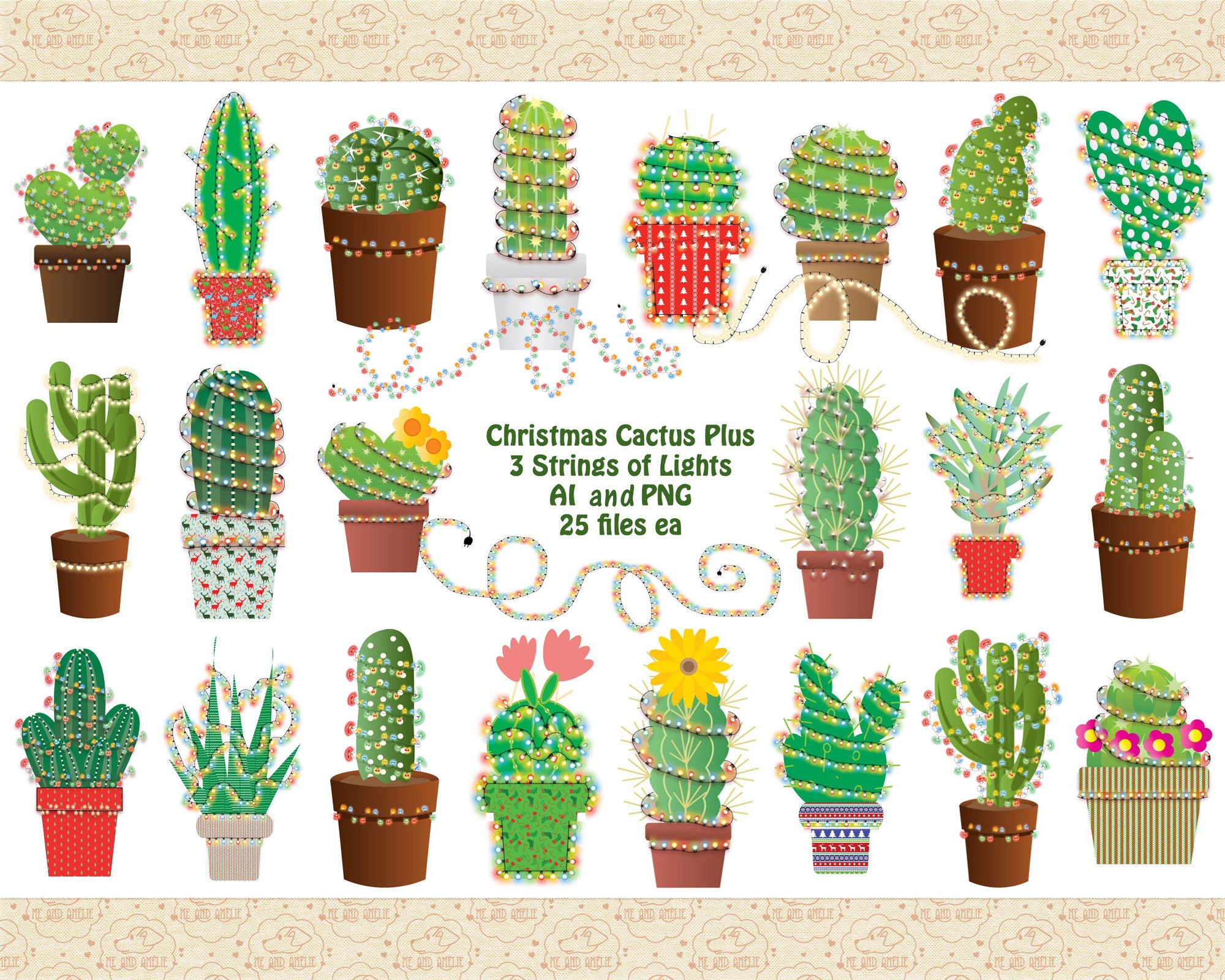 Christmas Cactus With Lights PNG, AI Vector Graphics - Etsy