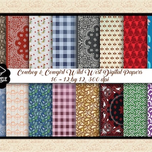 Cowboy &Cowgirl Wild West Digital Papers, Country Western Background, Bandanna, Motifs en fer à cheval, Mariages rustiques, Fond de ferme