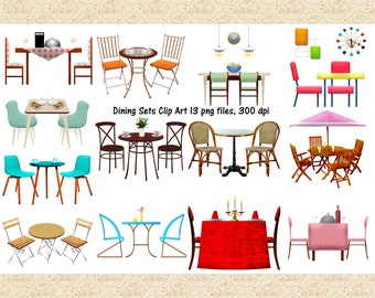 Dining Sets ClipArt, Table and Chairs, Formal Dining, Bistro Set ClipArt, Dinette Furniture, Mid Century Modern, Candles on Table, Wine,Food