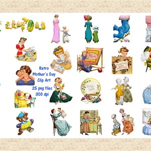 Clip art vintage do dia das mães, retrô de meados do século moderno, dia das mães vitoriano, cartão de dia das mães faça você mesmo, mãe retrô, comercial ok