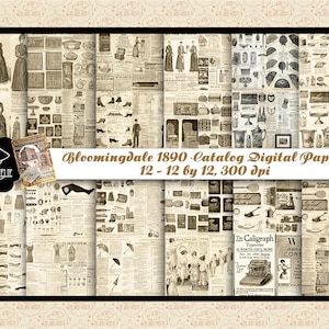 Papéis digitais de colagem de catálogo da Bloomingdale's vintage, domínio público CC0, papéis digitais de anúncios vintage, papéis vitorianos de 1890, comercial OK