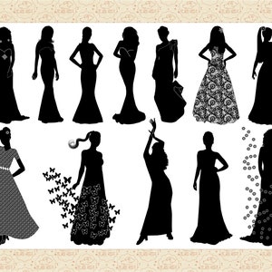 Formal Dressed Women & Shoes AI and PNG ClipArt Not a SVG, Be Aware Women Fashion Silhouettes, Long Dress Clip Art, Shoe ClipArt, Girls image 2