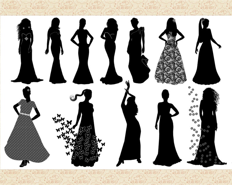 Formal Dressed Women & Shoes AI and PNG ClipArt Not a SVG, Be Aware Women Fashion Silhouettes, Long Dress Clip Art, Shoe ClipArt, Girls image 2