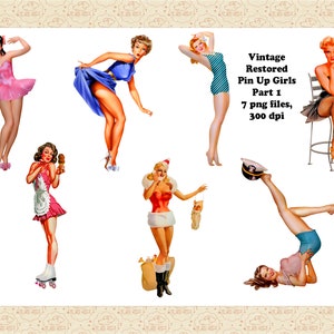 Retro Pin Up Girls Part One ClipArt, Vintage Restored Pin Ups, Mid Century Modern Women, Vargas Girls, Retro Women ClipArt, Commercial OK