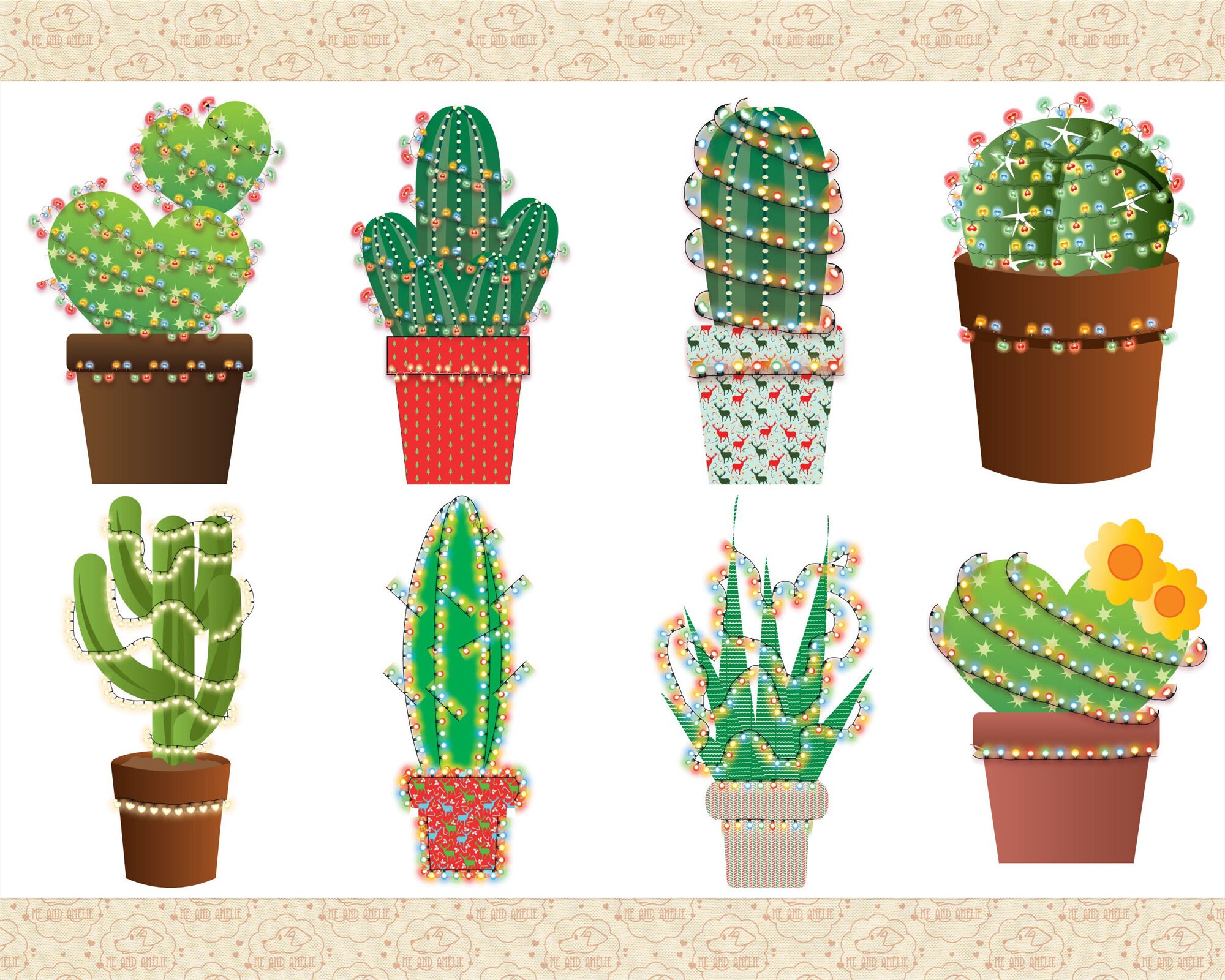 Christmas Cactus With Lights PNG, AI Vector Graphics - Etsy