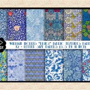 William Morris "Blues" Art Nouveau Pattern Papeles tamaño carta, Estilo Arts & Crafts, Diseños Art Nouveau, Diseños originales NO repetidos