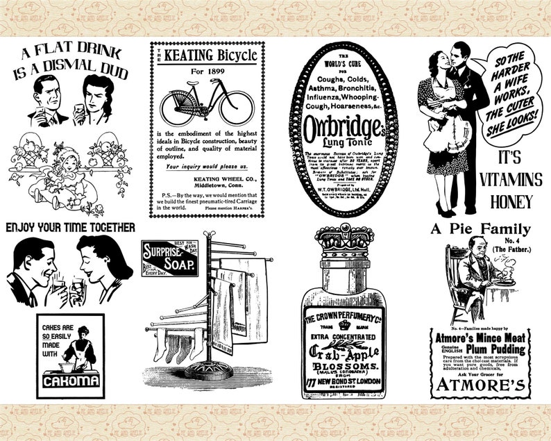 Old Add Graphics Retro Ads AI Vector & PNG, Mid Century Restored Advertisements - Etsy