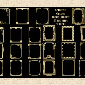 Gold Foil Gatsby Style Art Deco/Nouveau Frames (Oblong) Clip Art, Frame ClipArt, Gold Foil Clip Art, Gatsby Weddings, Gold Foil Borders