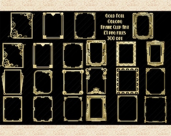 Gold Foil Gatsby Style Art Deco/Nouveau Frames (Oblong) Clip Art, Frame ClipArt, Gold Foil Clip Art, Gatsby Weddings, Gold Foil Borders