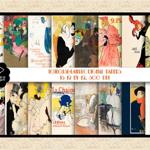 Toulouse-Lautrec, peintures post impressionnistes, papiers numériques, Moulin Rouge, Montmartre, post impressionnisme, CC0, domaine public, publicité 0K