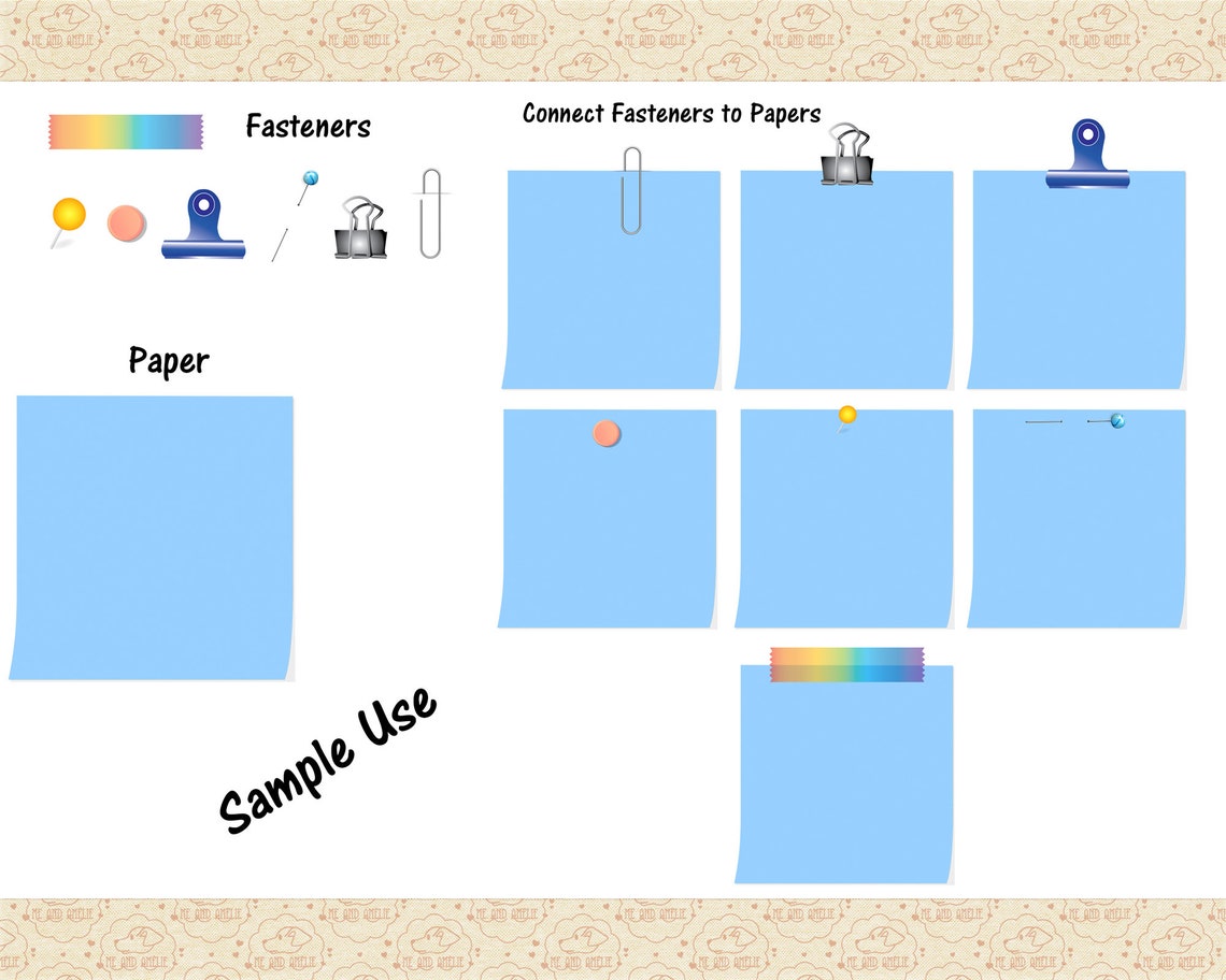 Note Papers & Fasteners Clip Art Sticky Paper Paper Clips | Etsy