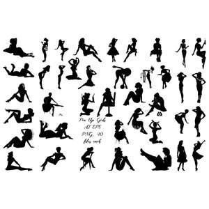 Pin Up Girls Silhouettes AI and EPS Vector and png, 1950&#39;s Pin Ups, Retro Girl Silhouette, Woman Silhouette (No SVG files)