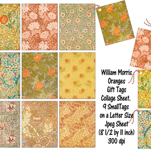 Folha de colagem de etiquetas para presentes William Morris, imagens de domínio público CC0, 9 etiquetas em 1 papel tamanho carta, impressão e corte, diários indesejados, comercial OK