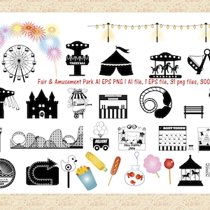 Karneval Elemente AI EPS (No SvG) PNG, Messe ClipArt, Vergnügungspark, Fahrgeschäfte, Karussell, Achterbahn, Karneval Essen, Kommerziell 0K