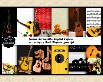 Guitar Dreamlike (Orton Effect Glow) Digital Papers, Guitar Backgrounds, Music Sheet Paper, Guitar Players Papers, Commercial OK