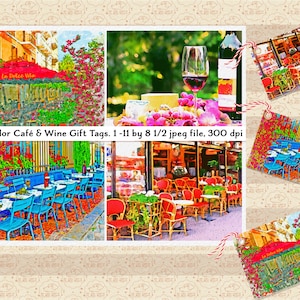 VERKOOP 99 CENT Aquarel Paris Café (& wijn) cadeaukaartjes collageblad, cadeaukaarten maken, bedankkaarten, Italiaans restaurant, commercieel OK