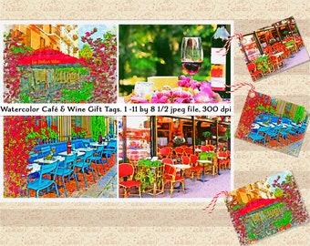 Etiquetas de regalo con diseño de acuarela para cafeterías y bodegas, juego de 11 unidades, formato JPEG imprimible (300 ppp)