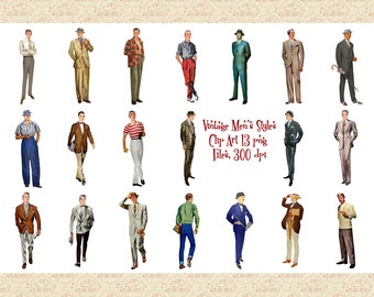Vintage herrkläder från 1940-50-talet, restaurerat retromode (PNG)