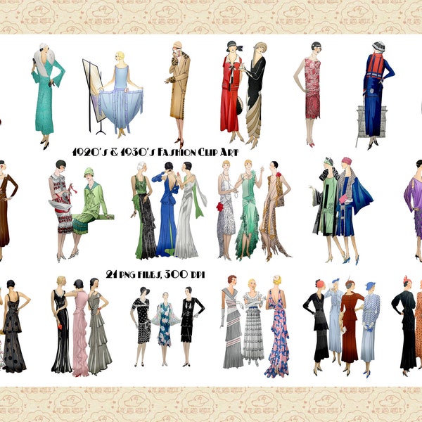 Vintage 1920's & 30's Fashion Women's Ads,CC0 Public Domain, Art Deco ClipArt, Gatsby ClipArt, Flapper Fashion, Group Fashion, Commercial OK