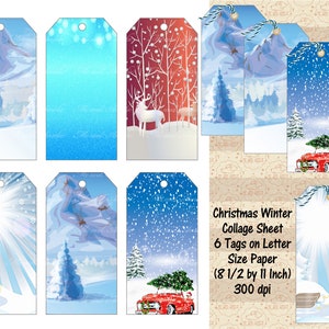Folha de colagem de etiquetas para presentes de neve de inverno de Natal, confecção de cartões de presente, 6 etiquetas em um papel tamanho carta, impressão e corte, diários indesejados, OK comercial