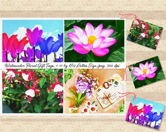 Etiquetas de regalo florales en acuarela, juego de 11, imprimibles (descarga digital)