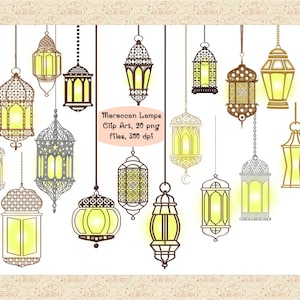 SPECIALE PRIJS 99 CENT, Marokkaanse lampen Clip Art, metalen hanglampen, Arabische designlampen, gloeiende lichten, commercieel 0K