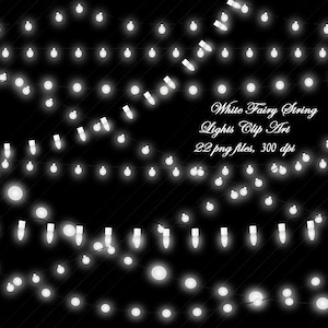 White Fairy String Lights Clip Art, Twinkle Lights, Wedding, String of Lights, Glowing Lights, Invitation, Chalkboard Lights, Commercial OK