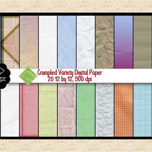 Papel digital variedade amassado MEGAPACK, 20 papéis ao todo, fundo vincado, papelão, guardanapo dobrado, diários indesejados, comercial OK