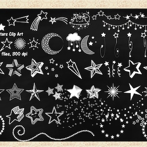 Chalkboard Stars ClipArt, Chalk Star Bunting, Chalk Star Swirls, Chalk Border, Shooting Chalk Star, Star Frame, Star Scatters, Commercial OK