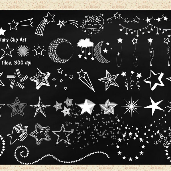 Chalkboard Stars ClipArt, Chalk Star Bunting, Chalk Star Swirls, Chalk Border, Shooting Chalk Star, Star Frame, Star Scatters, Commercial OK