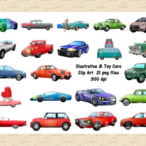 Pu&ograve; includere: Un set di 21 immagini clipart di auto giocattolo in vari colori e stili. Le auto sono tutte su uno sfondo bianco. Le immagini sono a 300 dpi e sono perfette per l'uso in progetti digitali.