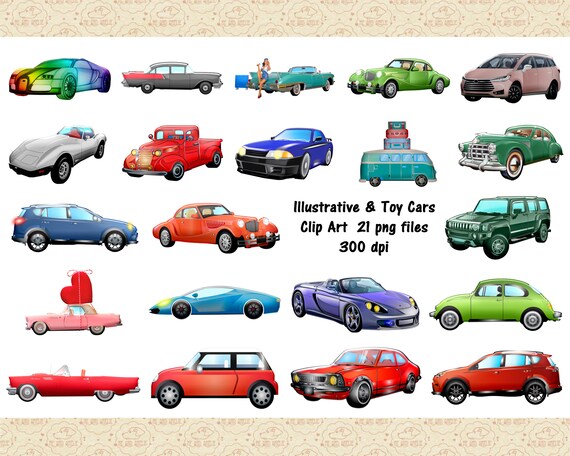 Retro Car Clip Art, Vintage Automobiles, Illustrative PNG Files