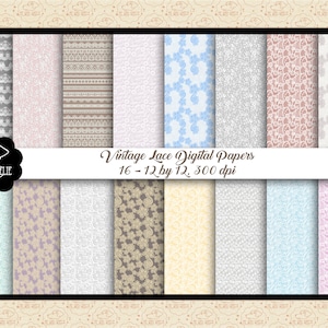 VENDA 99 CENTAVOS Papéis digitais de renda vintage, padrões de renda, papel de parede de renda e cores sólidas, papéis chiques e surrados, casa de fazenda, comercial OK
