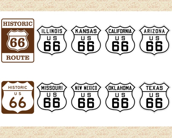 Route 66 AI EPS (no Svg) & PNG, Route 66 Clip Art, Highway