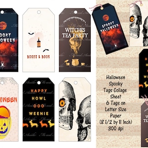 Folha de colagem de etiquetas para presentes de Halloween, confecção de cartões de presente, 6 etiquetas em 1 papel tamanho carta, impressão e corte, festa de Halloween, diários indesejados, comercial OK