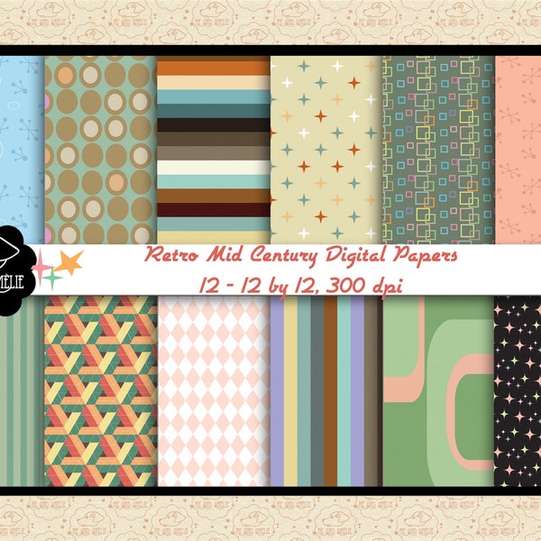 Retro Mid Century Atomic Age Digital Papers (Large Patterns) Mod Retro, Mid Century Modern Patterned Papers, 1950's, 1960's, Geometric Mod