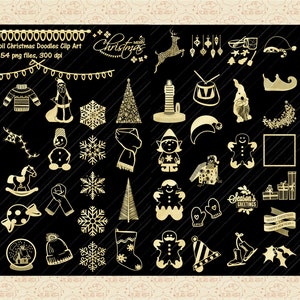 Gold Foil Christmas Doodles Clipart (PNG Files) image 1